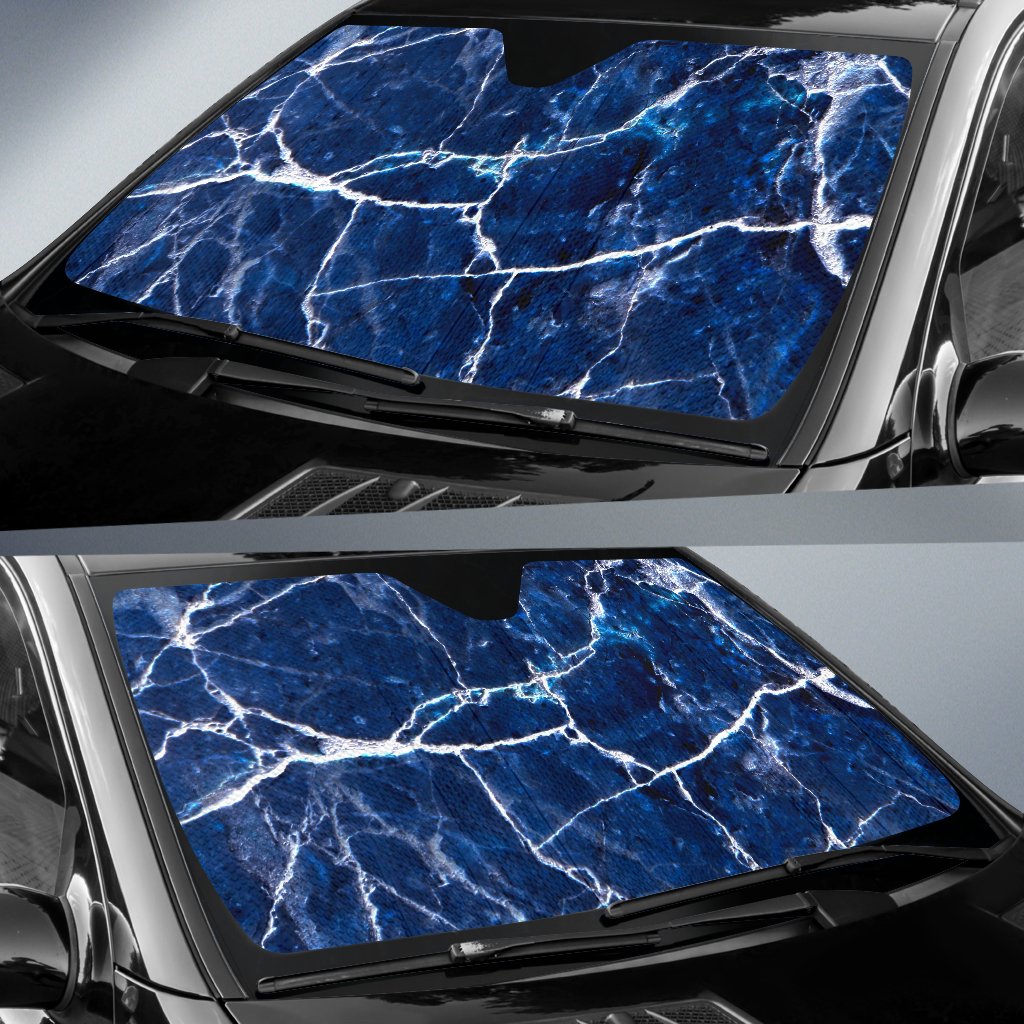 Blue White Marble Print Car Sun Shade GearFrost