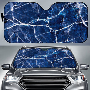 Blue White Marble Print Car Sun Shade GearFrost