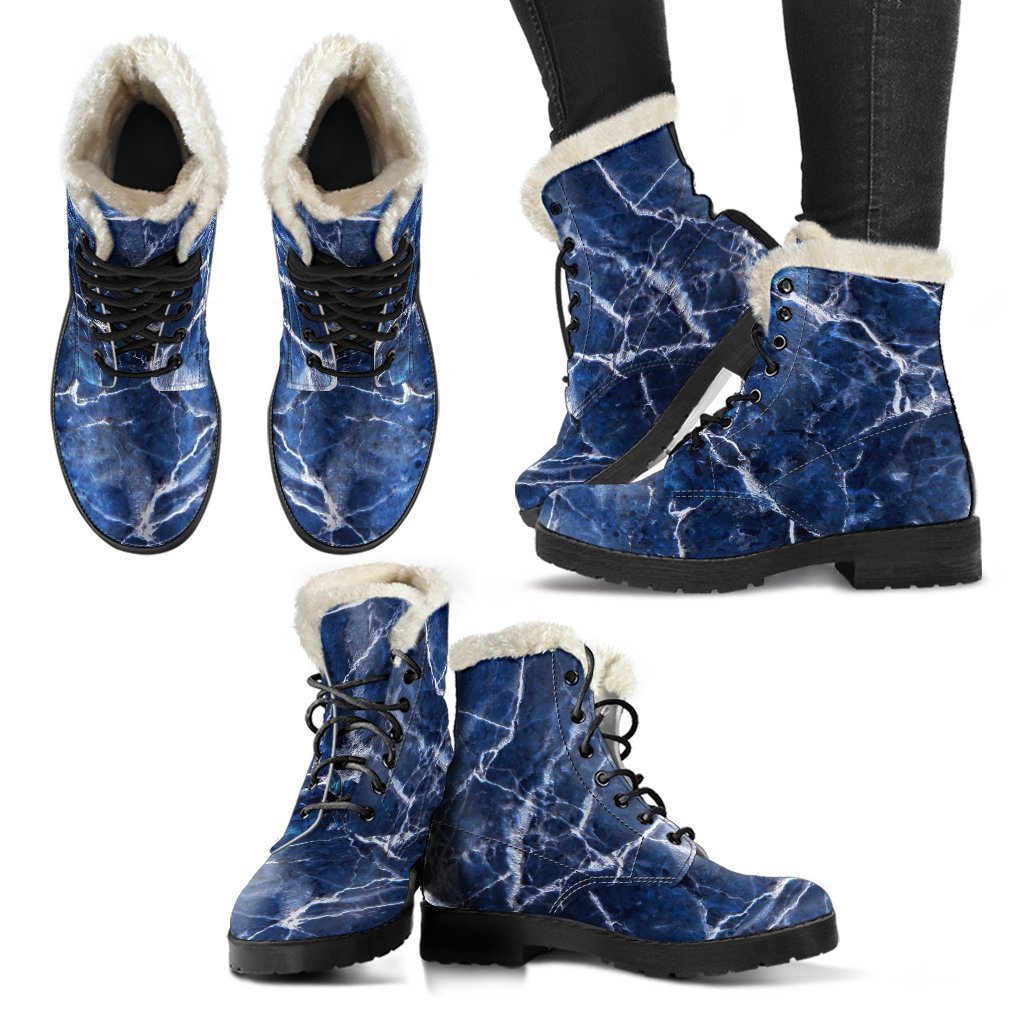 Blue White Marble Print Comfy Boots GearFrost