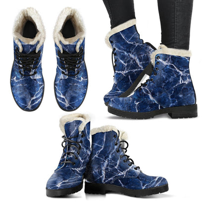 Blue White Marble Print Comfy Boots GearFrost