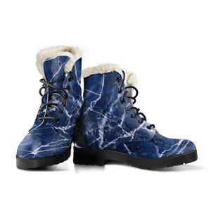 Blue White Marble Print Comfy Boots GearFrost