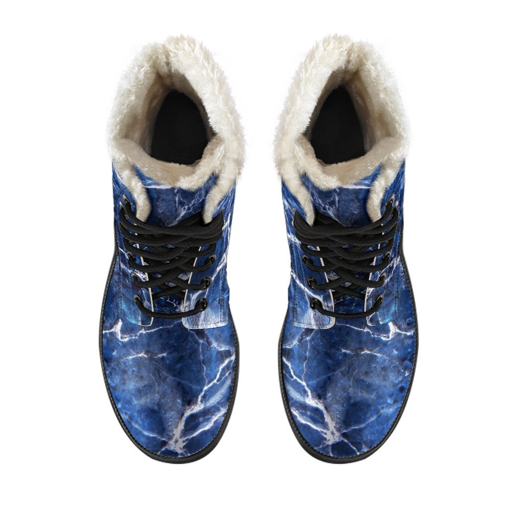 Blue White Marble Print Comfy Boots GearFrost