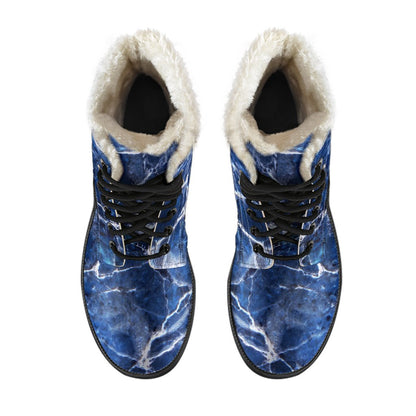 Blue White Marble Print Comfy Boots GearFrost