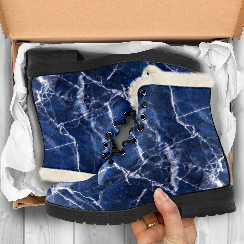 Blue White Marble Print Comfy Boots GearFrost