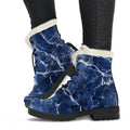 Blue White Marble Print Faux Fur Leather Boots