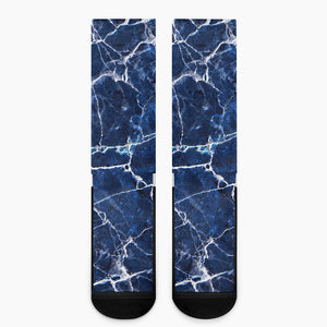 Blue White Marble Print Crew Socks