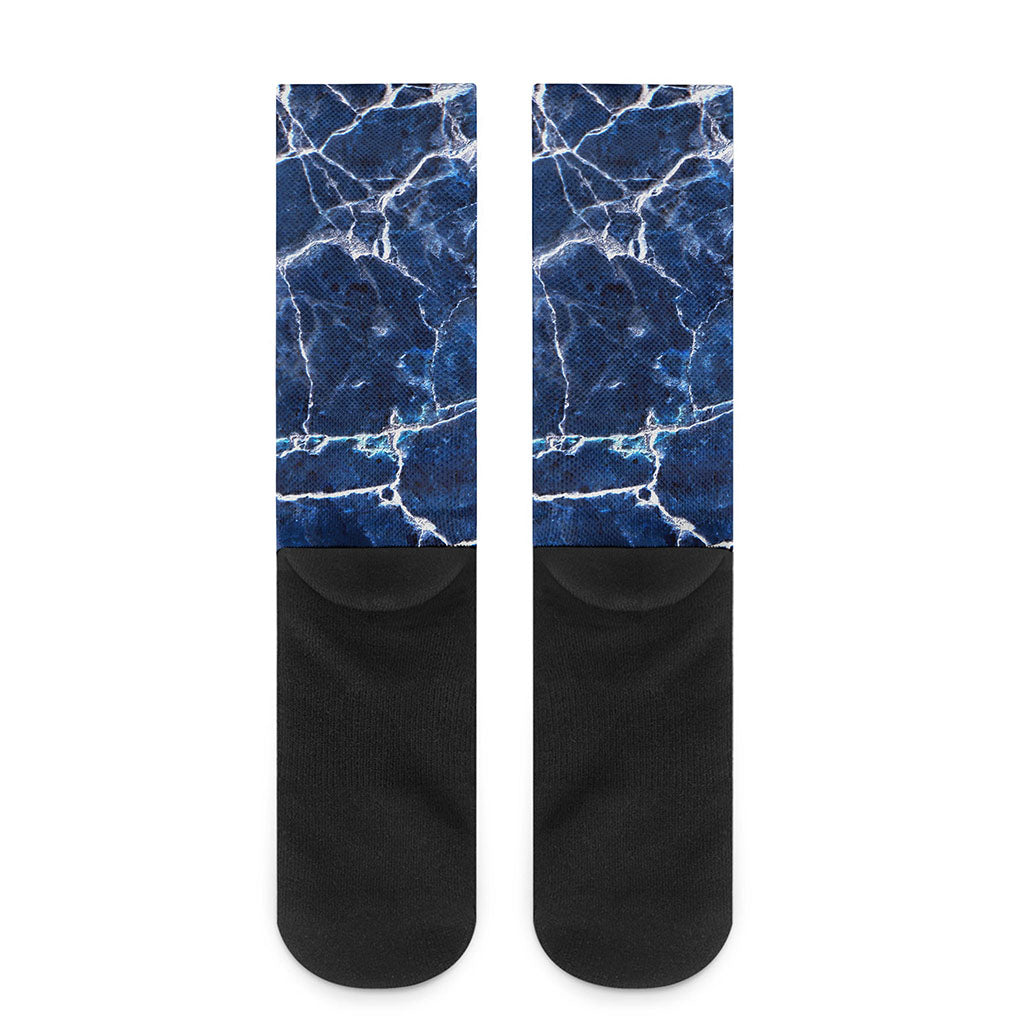 Blue White Marble Print Crew Socks