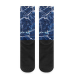 Blue White Marble Print Crew Socks