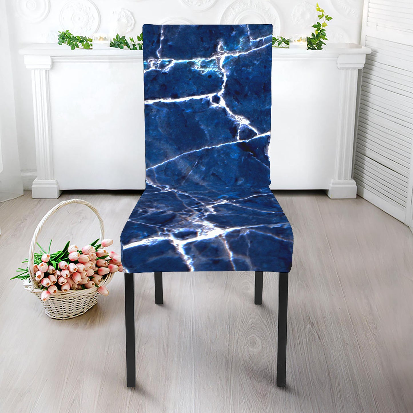 Blue White Marble Print Dining Chair Slipcover