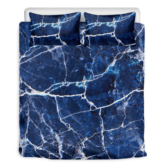 Blue White Marble Print Duvet Cover Bedding Set
