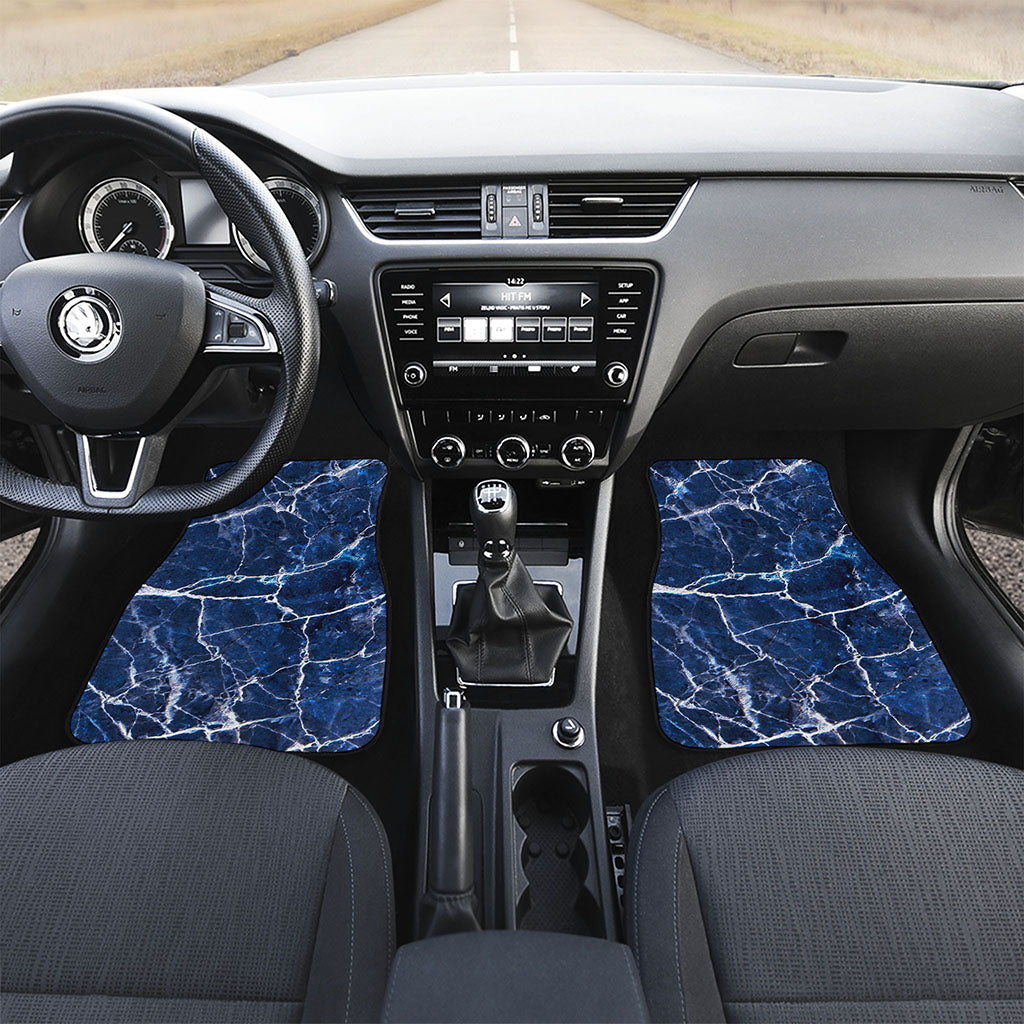 Blue White Marble Print Front and Back Car Floor Mats