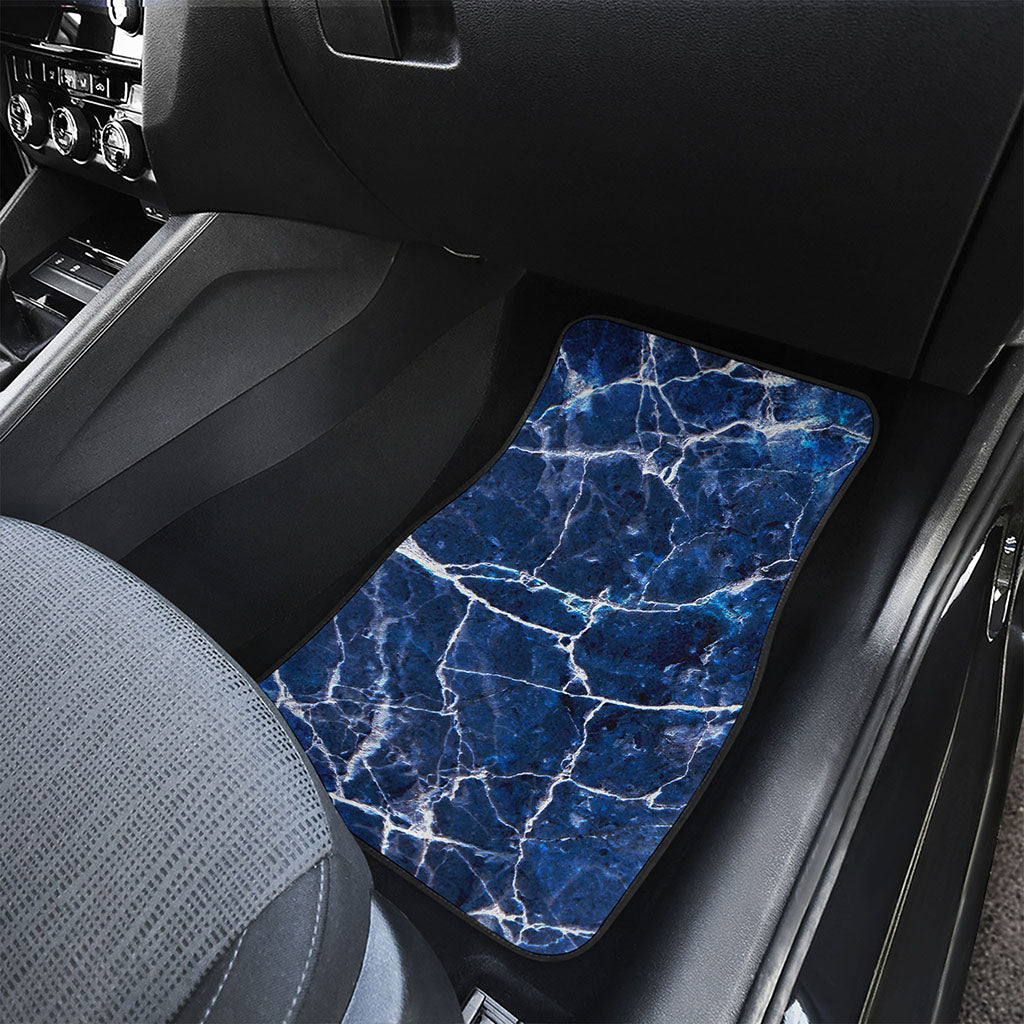 Blue White Marble Print Front and Back Car Floor Mats