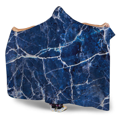 Blue White Marble Print Hooded Blanket