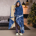 Blue White Marble Print Hooded Blanket