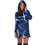 Blue White Marble Print Hoodie Dress GearFrost
