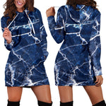 Blue White Marble Print Hoodie Dress GearFrost
