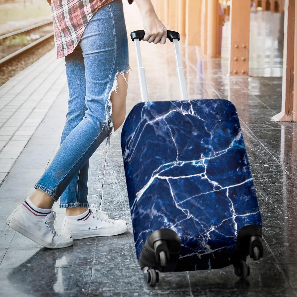 Blue White Marble Print Luggage Cover GearFrost