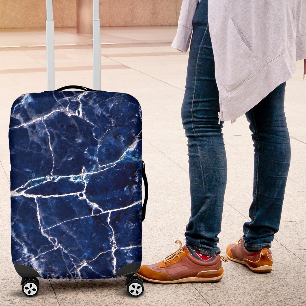 Blue White Marble Print Luggage Cover GearFrost