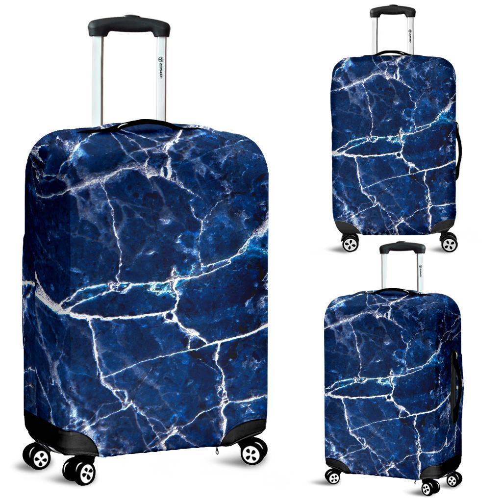 Blue White Marble Print Luggage Cover GearFrost