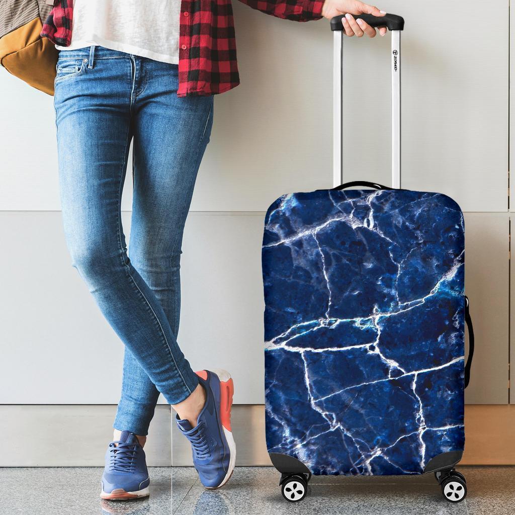Blue White Marble Print Luggage Cover GearFrost