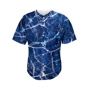 Blue White Marble Print Men's Baseball Jersey