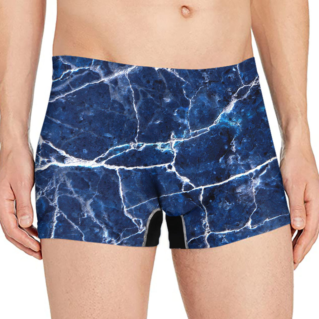 Blue White Marble Print Men's Boxer Briefs