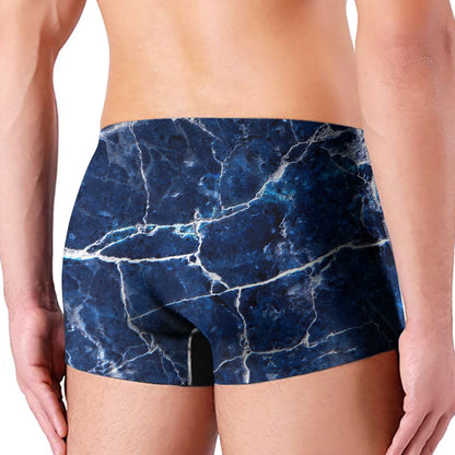 Blue White Marble Print Men's Boxer Briefs