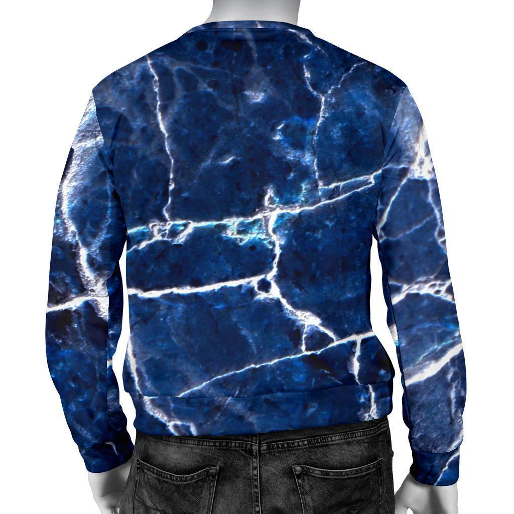 Blue White Marble Print Men's Crewneck Sweatshirt GearFrost