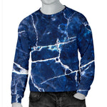 Blue White Marble Print Men's Crewneck Sweatshirt GearFrost