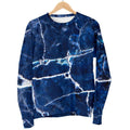 Blue White Marble Print Men's Crewneck Sweatshirt