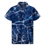 Blue White Marble Print Men's Short Sleeve Shirt