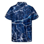 Blue White Marble Print Men's Short Sleeve Shirt