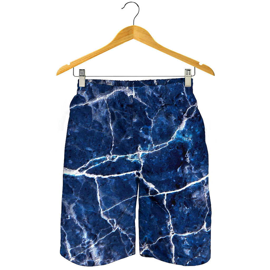 Blue White Marble Print Men's Shorts