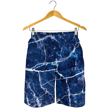 Blue White Marble Print Men's Shorts