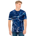 Blue White Marble Print Men's T-Shirt