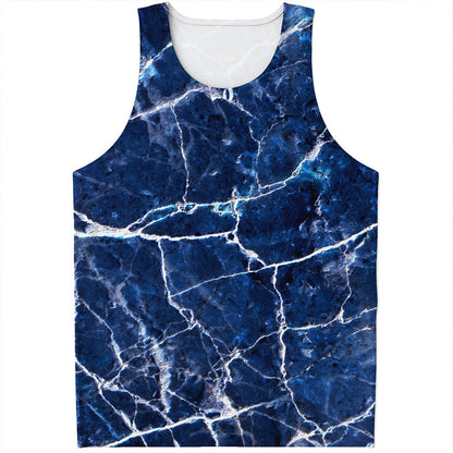 Blue White Marble Print Men's Tank Top