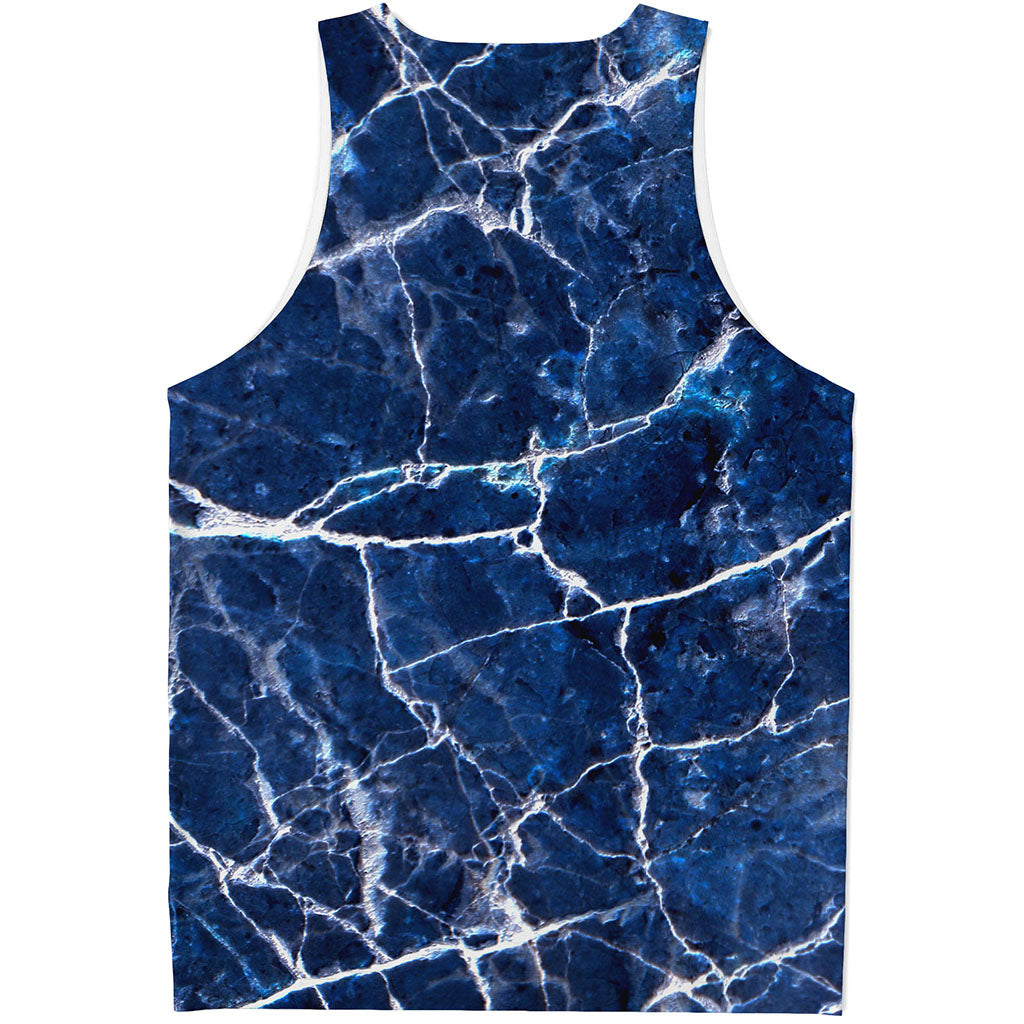 Blue White Marble Print Men's Tank Top