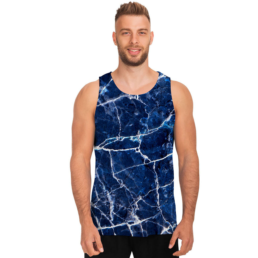 Blue White Marble Print Men's Tank Top
