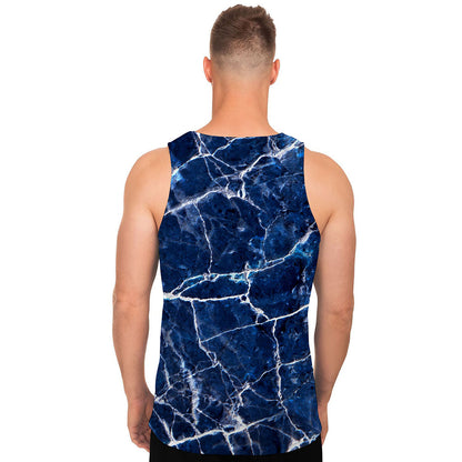 Blue White Marble Print Men's Tank Top