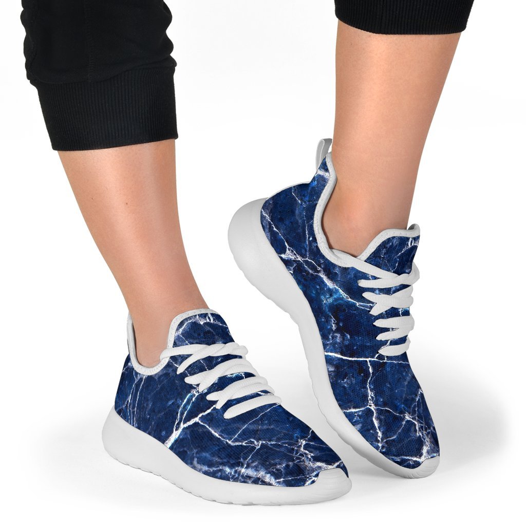 Blue White Marble Print Mesh Knit Shoes GearFrost