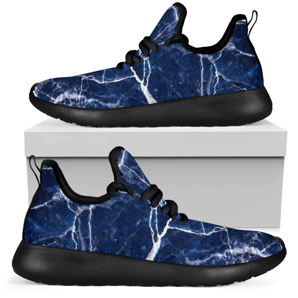 Blue White Marble Print Mesh Knit Shoes GearFrost