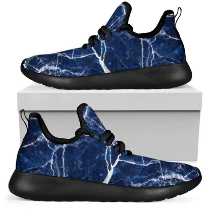Blue White Marble Print Mesh Knit Shoes GearFrost