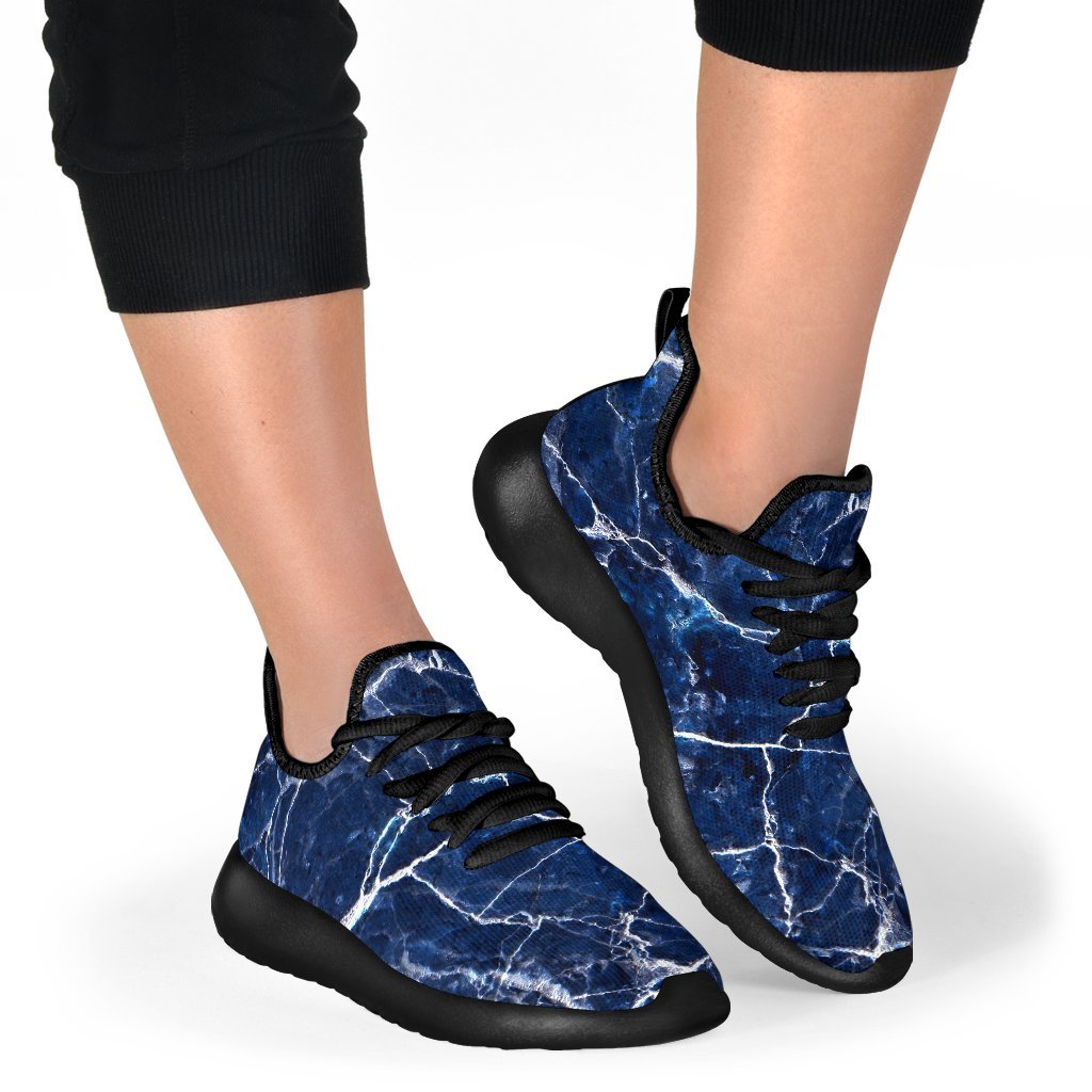 Blue White Marble Print Mesh Knit Shoes GearFrost