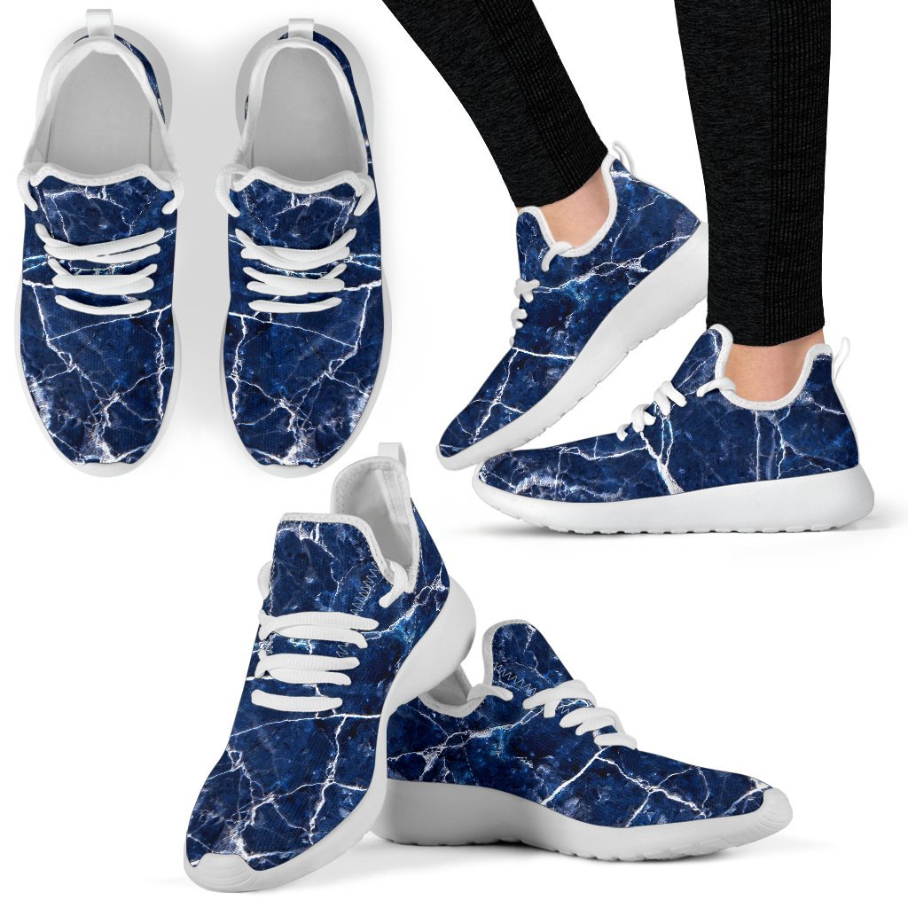 Blue White Marble Print Mesh Knit Shoes GearFrost