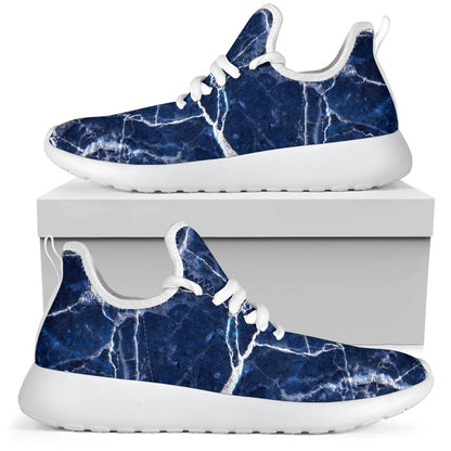 Blue White Marble Print Mesh Knit Shoes GearFrost