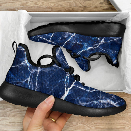 Blue White Marble Print Mesh Knit Shoes GearFrost
