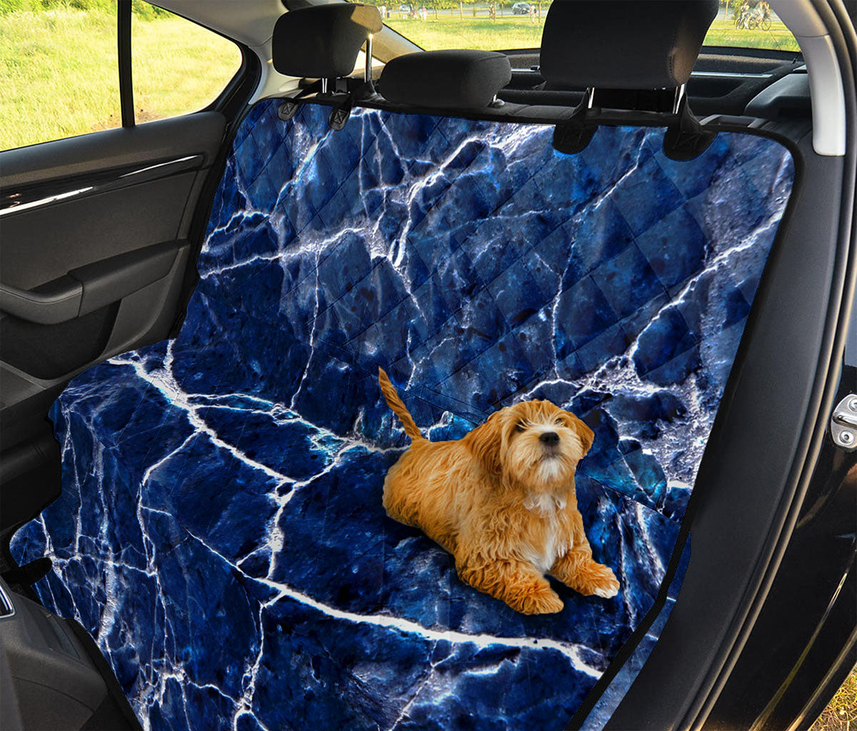 Blue White Marble Print Pet Car Back Seat Cover