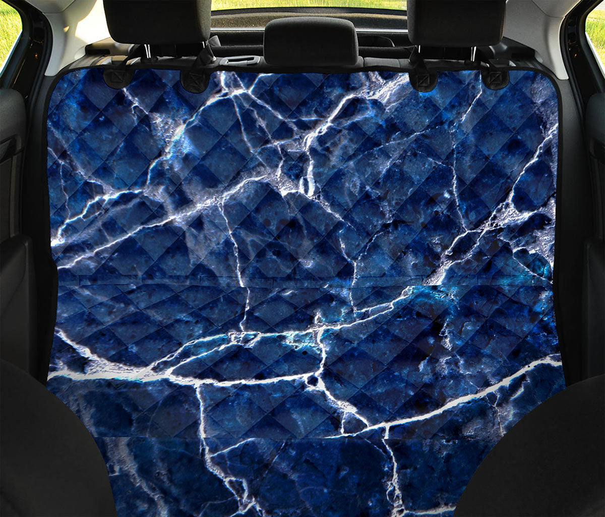 Blue White Marble Print Pet Car Back Seat Cover