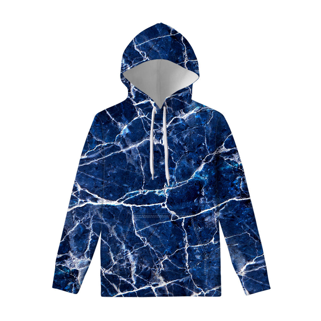 Blue White Marble Print Pullover Hoodie