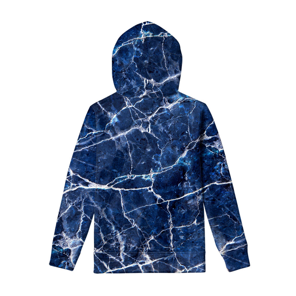 Blue White Marble Print Pullover Hoodie